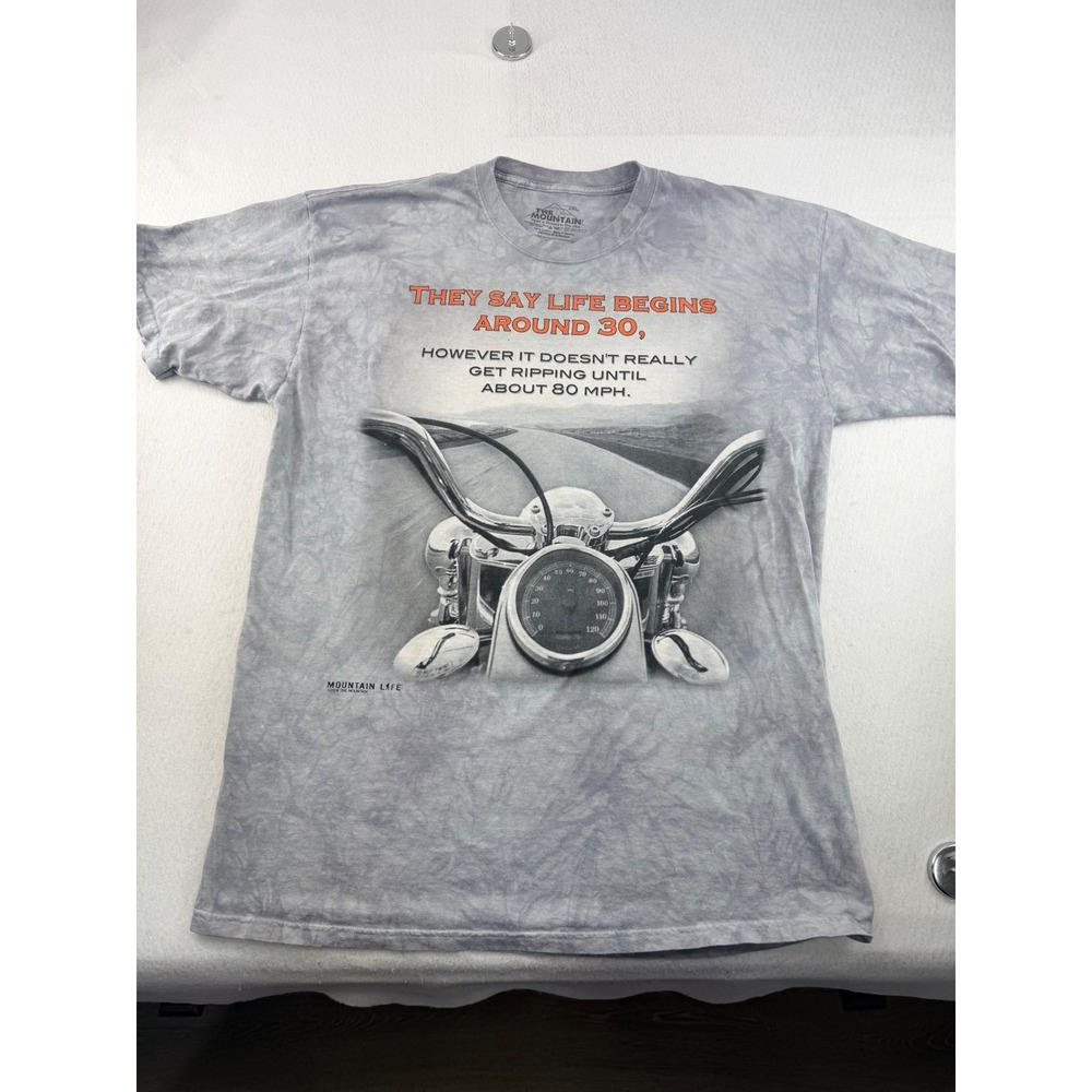 The Mountain Life Mens 2XL Grey Tie Dye Motorcycle Graphic T-Shirt 80 MPH Humor